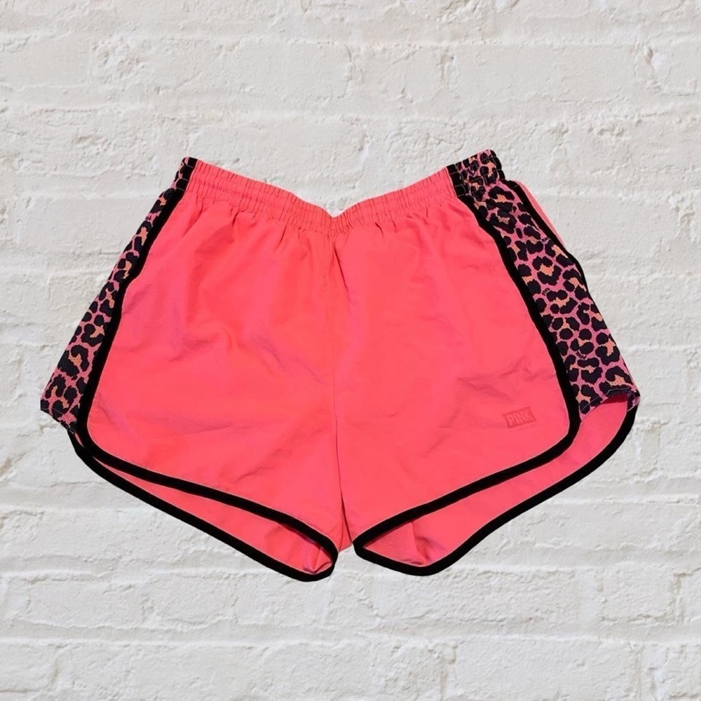 VS PINK Vibrant Colored Pink/Orange with Animal Print Sides Althetic Shorts